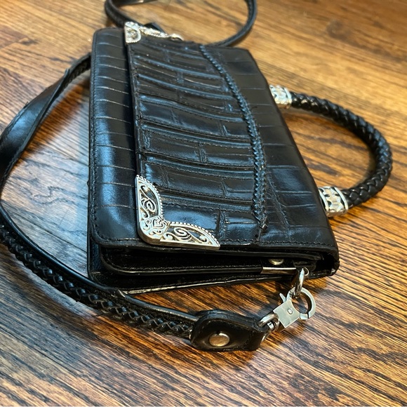 Vintage Marc Chantal M.C. Purse Black Croc Leather Handbag Silver Heart Preowned - Picture 4 of 12